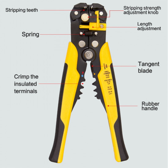 Pince dénudeur de fil, coupe-câble à sertir 8"